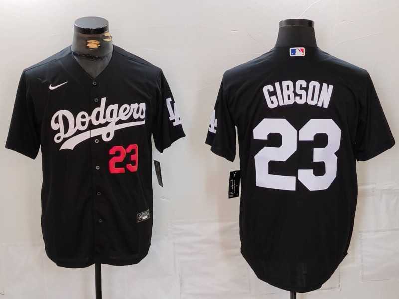 Mens Los Angeles Dodgers #23 Kirk Gibson Number Black Cool Base Stitched Jersey